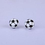 Круглые силиконовые бусины с футбольным узором SI-JX0056A-108