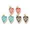 Brass Enamel Pendants, Real 18K Gold Plated, Heart with Eye, Mixed Color, 18.5x12.5x1.6mm, Hole: 3.5x5mm