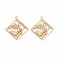 Brass Micro Pave Clear Cubic Zirconia Pendants, For Half Drilled Beads, Nickel Free, Rhombus with Flower, Real 18K Gold Plated, 25.5x23x3mm, Hole: 1.5mm, Pin: 0.5mm(For Half Drilled Beads)