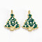 Rack Plating Alloy Enamel Pendants, with White ABS Plastic Imitation Pearl, Cadmium Free & Lead Free, Light Gold, Christmas Tree, Dark Green, 24.5x18x5mm, Hole: 2mm