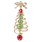 Glass & Alloy Pendants, with Brass Bell & Golden Copper Wire, Christmas Tree & Bowknot, Red, 44x15x15mm, Hole: 1.2mm