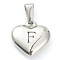 304 Stainless Steel Pendants, Heart with Black Letter, Stainless Steel Color, Letter.F, 16x16x4.5mm, Hole: 7x3mm