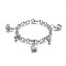 Tarnish Resistant 304 Stainless Steel Charm Bracelets, with 201 Stainless Steel Ring, with Lobster Claw Clasps, Round and Banana, Stainless Steel Color, 7-1/2 inch(19cm), Charm: 8.5x6mm and 16x12mm