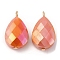 Imitation Jade Glass Pendants, with Golden Brass Loops, Faceted, Teardrop Charms, Dark Orange, 22~23x13x7.5~9mm, Hole: 1.5~2mm