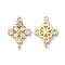 Brass Pave Cubic Zirconia Connector Charms, Light Gold, Rhombus Links, Lilac, 20x14x3mm, Hole: 1.2mm
