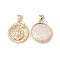 Rack Plating Brass Shell Pendants, with Cubic Zirconia & Natural Shell, Flat Round with Constellation Charms, Cadmium Free & Lead Free, Long-Lasting Plated, Real 18K Gold Plated, Leo, 19x16x3mm, Hole: 4x3.5mm