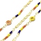 Handmade Brass Flower Chains, with Brass Enamel Donut Links and Glass Seed Beads, Soldered, with Spool, Cadmium Free & Lead Free, Real 18K Gold Plated, Seed Bead Link: 3x22.5x2mm, Donut: 11.5x6.5x2.5mm, Flower: 7x3.5x0.6mm