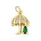 Rack Plating Brass Micro Pave Cubic Zirconia Pendants, Long-Lasting Plated, Lead Free & Cadmium Free, with Jump Ring, Umbrella Charms, Real 18K Gold Plated, 16x12x4.5mm