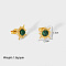 French Vintage Stainless Steel Natural Malachite Stud Earrings, Star, Real 18K Gold Plated, Dark Green, 11x11mm