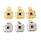Brass Micro Pave Cubic Zirconia Charms, Long-Lasting Plated, Lead Free & Cadmium Free, Gold& Platinum, Square, Mixed Color, 13x12x2.5mm, Hole: 3mm