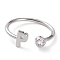 Brass Micro Pave Clear Cubic Zirconia Cuff Rings, Open Rings, Long-Lasting Plated, Real Platinum Plated, Letter.P, US Size 6, Inner Diameter: 17mm