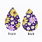 PU Leather Big Pendants, teardrop, with Flower Pattern, Purple, 55x35x2mm, Hole: 2mm