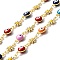 Handmade Brass Enamel Flower & Evil Eye Link Chain, Long-Lasting Plated, Soldered, with Spool, Colorful, 13x7.5x2mm, 12x6.5x4.5mm