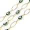 Rack Plating Brass Enamel Link Chains, Long-Lasting Plated, Unwelded, Real 18K Gold Plated, Oval with Evil Eye, Medium Sea Green, 13~13.5x5~7x0.8~4mm