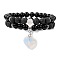 Opalite Heart Charm Bracelets, Natural Lava Rock Beads Stretch Bracelet Set Jewelry for Women
