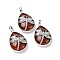 Dyed & Heated Natural Agate Pendants, with Platinum Tone Brass Findings, Lead Free & Cadmium Free, Teardrop with Dragonfly Charms, 40~40.5x26~26.5x9~9.5mm, Hole: 5x7mm