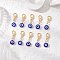 10Pcs Flat Round Handmade Evil Eye Lampwork Pendant Decorations, with Zinc Alloy Lobster Claw Clasps, Golden, Blue, 32mm