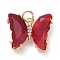 Brass Micro Pave Clear Cubic Zirconia Pendant, with Glass, Butterfly, Golden, Red, 15x19x4.5mm, Hole: 3.5mm