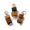 Natural Tiger Eye Cuboid Beaded Pendants, with 304 Stainless Steel Loops, Golden, 17~17.5x5.5~6x5.5~6mm, Hole: 3.5mm