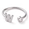 Brass Micro Pave Clear Cubic Zirconia Cuff Rings, Open Rings, Long-Lasting Plated, Platinum, Letter W, US Size 6, Inner Diameter: 17mm