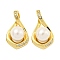 Rack Plating Brass Micro Pave Cubic Zirconia Pendants, with ABS Imitation Pearl, Lead Free & Cadmium Free, Long-Lasting Plated, Teardrop, Real 18K Gold Plated, 22x12.5x9mm, Hole: 2.5mm