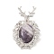 Natural Amethyst Pendants, with Platinum Tone Alloy Findings, Deer Charms, 56x33x4mm, Hole: 5x8mm