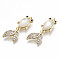 Brass Micro Pave Clear Cubic Zirconia Pendants, with Cat Eye, Nickel Free, Goldfish, Real 18K Gold Plated, 22x8x2.5mm, Hole: 1.2mm