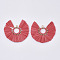 Natural Raffia Tassel Pendants, with Alloy Ring Findings, Fan-shaped, Light Gold, Red, 50~53x54~56x3mm, Hole: 2mm