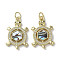Brass Micro Pave Cubic Zirconia Pendants, Natural Paua Shell Tortoise Charms with Jump Ring, Real 18K Gold Plated, 23x15x3mm, Hole: 3mm