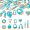 Pandahall 20Pcs 10 Styles Ocean Theme Transparent Resin & white Wood Big Pendants, Two Tone, Geometric Charms, Rectangle & Teardrop & Donut, Mixed Shapes, Cyan, 24~51.5x7.5~25x3~3.5mm, Hole: 1.8~2mm, 10pcs/style