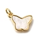 Brass Shell Pendants, Butterfly Charms, with Jump Ring, Real 16K Gold Plated, 14x12x2mm