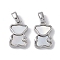 Brass & Shell & Clear Cubic Zirconia Pendants, Cadmium Free & Nickel Free & Lead Free, Bear Charms, Platinum, 15x9.5x3mm, Hole: 2.5x4mm