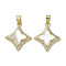Brass Micro Pave Cubic Zirconia Pendants, Cadmium Free & Lead Free, with Shell, Rhombus, Real 18K Gold Plated, 21x18x3.5mm, Hole: 3.5x4.5mm