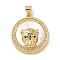 Brass Micro Pave Clear Cubic Zirconia Pendants, with Shell, Flat Round with Leopard Charms, Real 14K Gold Plated, 23.5x21.5x6mm, Hole: 4x3mm