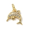 Brass Micro Pave Clear Cubic Zirconia Pendants, with Jump Ring, Sea Animals Charms, Dolphin, 11x10x2.5mm, Hole: 3mm