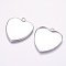 Tarnish Resistant 304 Stainless Steel Pendant Cabochon Settings, Plain Edge Bezel Cups, Heart, Stainless Steel Color, Tray: 28x29mm, 34x31x1mm, Hole: 3mm