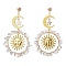 Vintage Natural Quartz Crystal Ear Studs, with 304 Stainless Steel Findings, Ring with Moon, 68.5x40mm