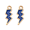Alloy Enamel Pendants, Lightning Bolt, Light Gold, Dark Blue, 20x7x1.5mm, Hole: 2mm