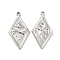 Non-Tarnish 304 Stainless Steel Pendants, Rhombus with Sun & Star Charm, Stainless Steel Color, 25.5x14x2mm, Hole: 1.6mm