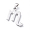 Non-Tarnish 304 Stainless Steel Pendants, Constellation/Zodiac Sign, Stainless Steel Color, Scorpio, 32x29x1.5mm, Hole: 10x4.5mm