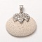 Platinum Plated Alloy Synthetic Lava Rock Oval Pendants, with Crystal Rhinestones, Dyed, White, 36x41x14mm, Hole: 7x4mm