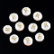 Natural Freshwater Shell Beads, with Golden Plated Brass Etched Metal Embellishments, Flat Round with Letter, Letter R, 7.5~8x4~5mm, Hole: 0.8mm