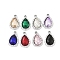 K5 Glass Pendants, Alloy Findings, UV Plated, Teardrop, Platinum, 18.5x12x5mm, Hole: 1.8mm
