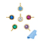6Pcs 6 Colors 925 Sterling Silver Cubic Zirconia Charms, Round, Golden with 1Pc Suede Fabric Square Silver Polishing Cloth, Mixed Color, 5.5~78.5x3.5~78.5x0.2~2mm, Hole: 1mm, 1pc/color
