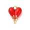 Brass Enamel Pendants, Heart Charm, Rack Plating, Lead Free & Cadmium Free, Long-Lasting Plated, Real 18K Gold Plated, Red, 28x20.5x9.5mm, Hole: 4x3.5mm