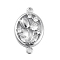 Brass Pave Clear Cubic Zirconia Connector Charms, Cadmium Free & Nickel Free & Lead Free, Oval with Flower Links, Platinum, 25x16x5mm, Hole: 1.8mm
