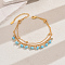 Fashionable Vintage Beach Style Brass Cubic Zirconia Double Layer Tassel Ball Adjustable Ladies Anklets, Real 18K Gold Plated, Cyan