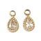 304 Stainless Steel Charms, with Rhinestone, Teardrop, Real 18K Gold Plated, 6.5x3.5x1.5mm, Hole: 1mm