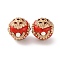 Handmade Resin Indonesia Round Beads, with Alloy Rhinestone Findings, Round, Orange Red, 17x16.5mm, Hole: 1.4mm
