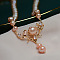 Brass Clear Cubic Zirconia Deer Pendant Necklaces, Natural Freshwater Pearl Beaded Necklaces, Golden, Misty Rose, 17.72 inch(45cm)